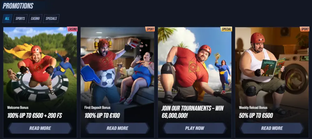 Page de promotions Vegas Hero avec des bonus de bienvenue et des tournois de machines à sous
